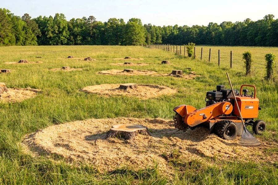 Ground stump and fresh chips in a Gallatin, TN yard